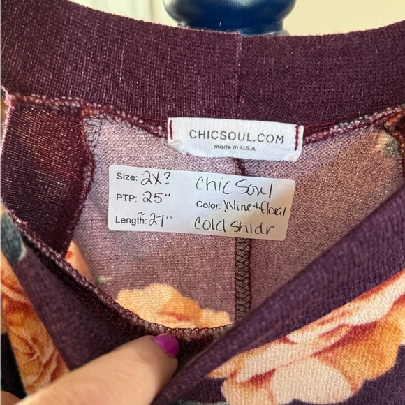 Chic Soul “Sweet Darlin” Floral Cold Shoulder Top in Deep Wine Purple - Picture 2 of 14